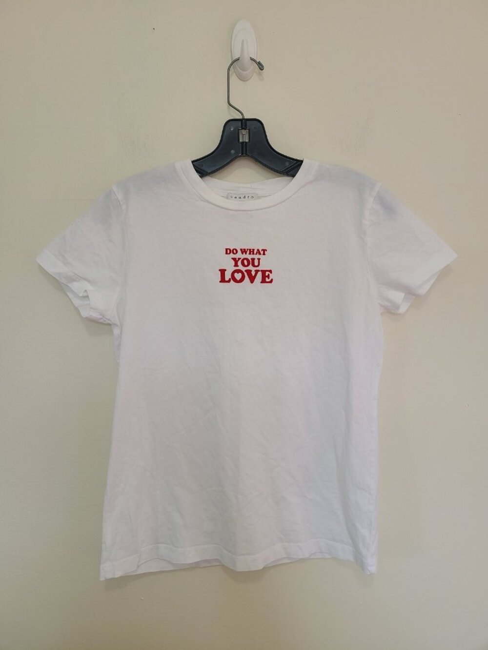 Sandro T-Shirt Do What You Love White Top Size 1